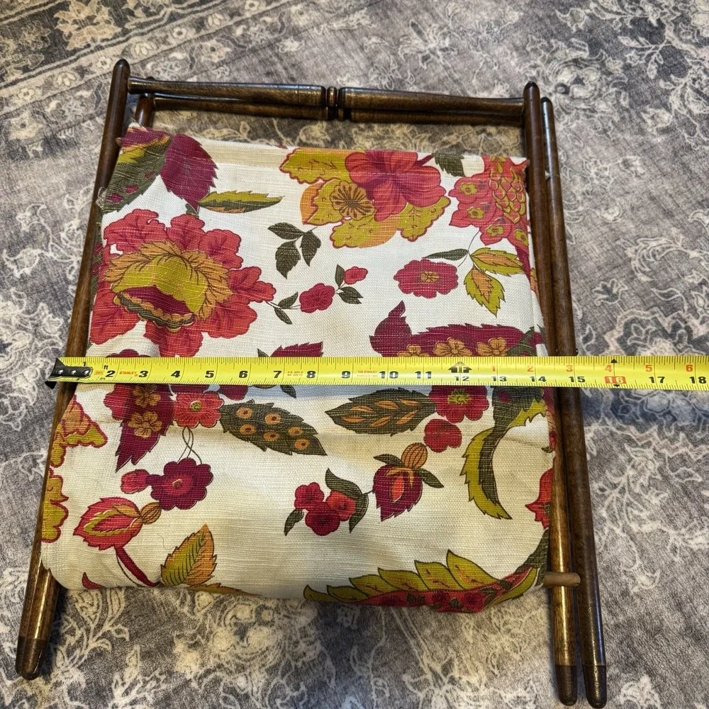 Vtg‎ Sewing Caddy Tote Knitting Basket Yarn Stand Wood Frame Floral *See Pics*